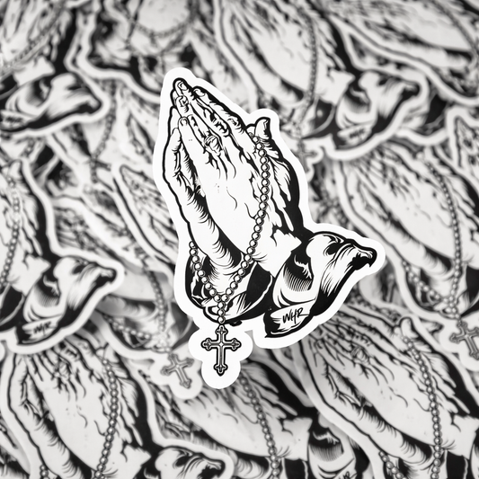 Praying Hands Sticker with Rosary Christian Faith Vinyl Decal